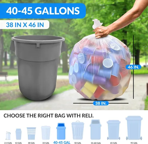 Miniatura 3 de Reli. Bolsas de basura de alta calidad de 40 a 45 galones resistentes 150 bolsas de basura con lazos Limpieza de basura súper grande