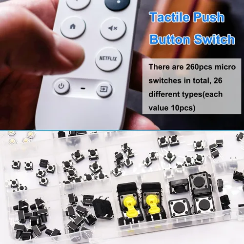 Miniatura 5 de TWTADE Juego surtido de 202 interruptores de botón táctil micro momentáneo, 10 valores, 4 pines, interruptores táctiles de 0.236 x 0.236 in y 0.276