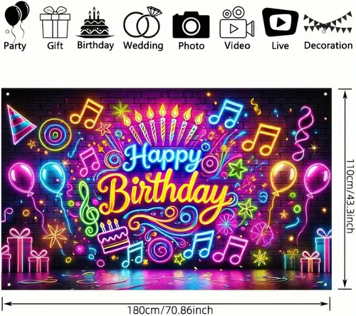 Miniatura 3 de BlissYard Pancarta de Neón de Feliz Cumpleaños que Brilla en la Oscuridad Pancarta de Feliz Cumpleaños que Brilla en la Oscuridad Telón de Fondo