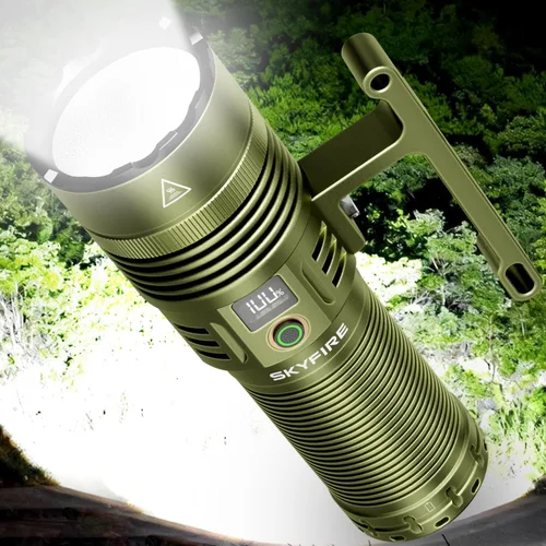 SKYFIRE Foco recargable, 13000 lúmenes, linterna de alto lúmenes, 32000 mAh 24 horas de tiempo de ejecución LED, foco de mano impermeable IP67 para