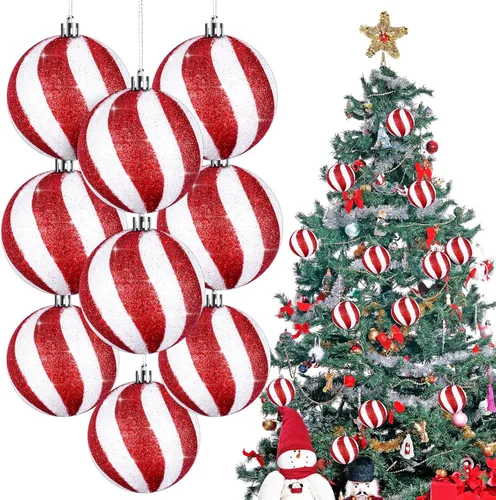 Miniatura 10 de Liliful 12 Piezas Bolas de Navidad de 3.15 Pulgadas Adornos con Purpurina Decoraciones de Árbol de Navidad Plástico Pintado Esferas Navideñas