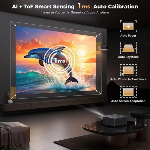 Miniatura 5 de GooDee Proyector Inteligente 4K con WiFi y Bluetooth - 3000 ANSI UHD, Enfoque Automático ToF Keystone MEMC, Proyector de Video de Cine en Casa