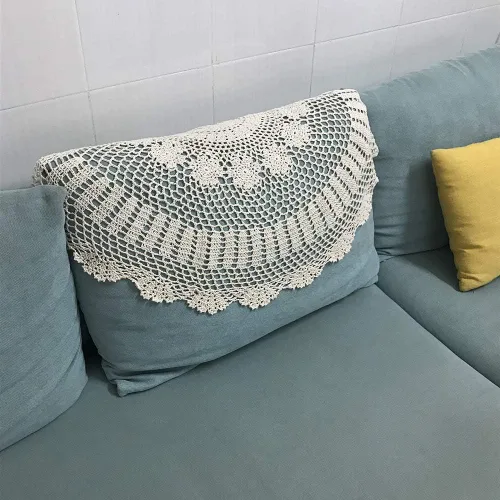 Miniatura 4 de Hetao Mantel redondo de ganchillo 100% algodón hecho a mano tapetes de encaje cubiertas de mesa, beige, 27 pulgadas