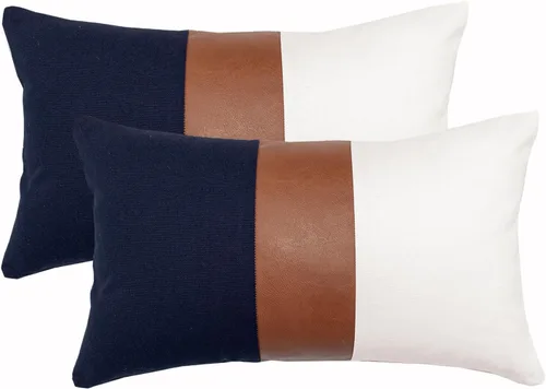 Miniatura 26 de Juego de 2 fundas de almohada negras y marrones de 18 x 18 pulgadas, fundas de almohadas modernas con rayas estilo granja para sofá, sala de estar