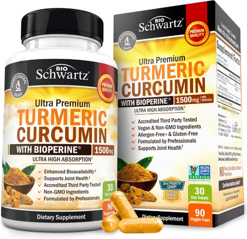 Curcumina de cúrcuma con extracto de pimienta negra de 1500 mg - Suplemento de cúrcuma ultra potente de alta absorción con 95% de curcuminoides y
