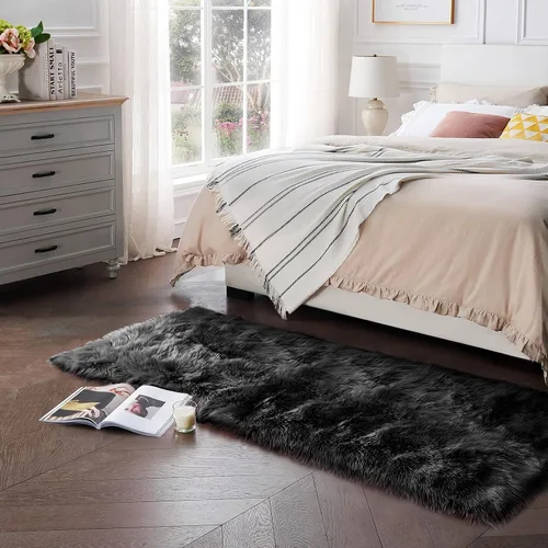 Miniatura 33 de Ciicool Alfombras de Piel de Oveja Sintética Suaves Alfombra de Piel Sintética Suave Beige Alfombra Esponjosa Funda para Silla y Sofá Alfombra