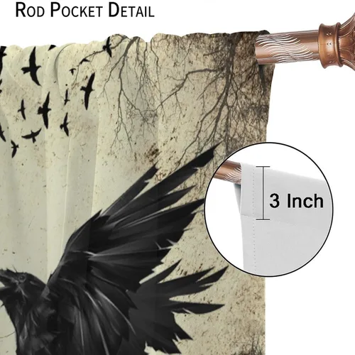Miniatura 27 de Cortinas góticas de bosque de cuervos, para Halloween, espeluznante, negro, cuervo negro, alas oscuras, suspenso, bolsillo para barra, cortinas