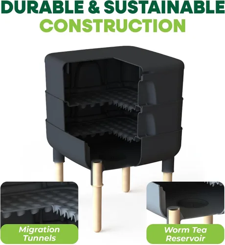 Miniatura 7 de FCMP Outdoor - The Essential Living Composter, contenedor de 4 bandejas para vermicompostador, color negro