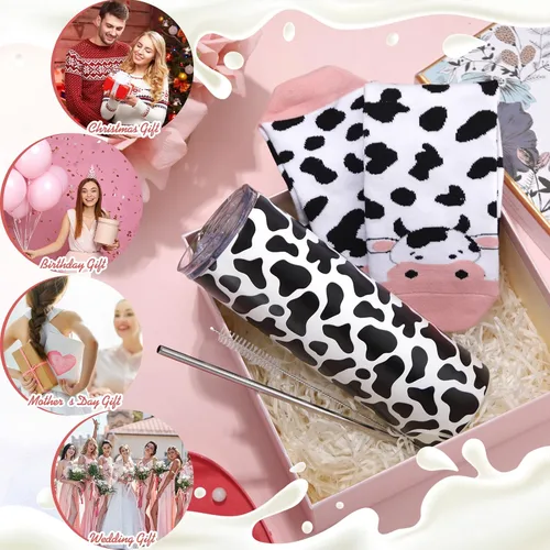 Miniatura 2 de Potchen 2 calcetines con estampado de vaca, calcetines de animales lindos para mujer, vaso de agua de acero inoxidable delgado de 20 onzas
