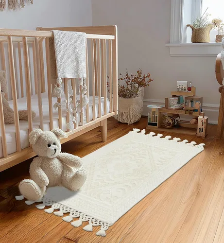 Miniatura 6 de COTTON CRAFT Alfombra tejida de área, paquete de 2 alfombras de algodón con textura jacquard, alfombra rústica bohemia con flecos, lavable a