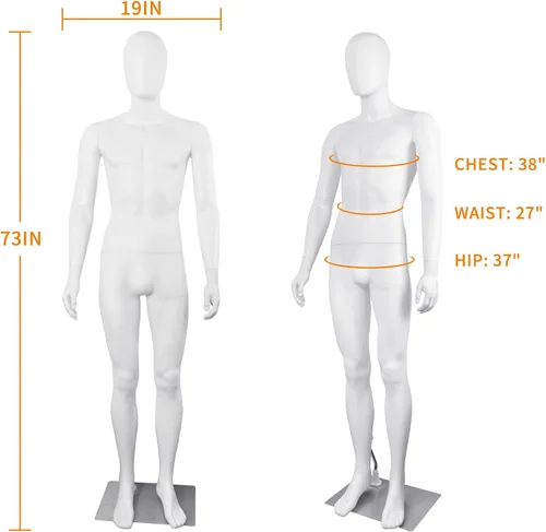 Miniatura 4 de Maniquí masculino de cuerpo completo, modelo ajustable de 73 pulgadas, sin cara, de plástico desmontable, soporte de maniquí con base de metal