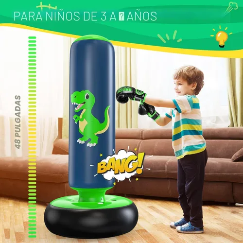 Miniatura 4 de QPAU Saco de boxeo inflable, bolsa de boxeo inflable estable de 48 pulgadas para 3-6 niños, juguete de dinosaurio y regalos para niños y niñas