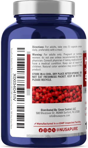 Miniatura 3 de NusaPure Hawthorn Berry, 500 mg, 180 cápsulas vegetales (vegano, sin OGM)
