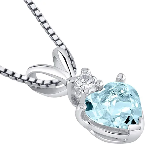Miniatura 3 de Dije de diamante aguamarina de 0,75 quilates y oro blanco de 14 quilates, con forma de corazón.