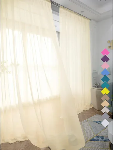 Miniatura 8 de L&TEC Cortinas traslúcidas para la ventana de color beige, 2 paneles de 48x45 pulgadas, con bolsillo básico para la barra de la cortina