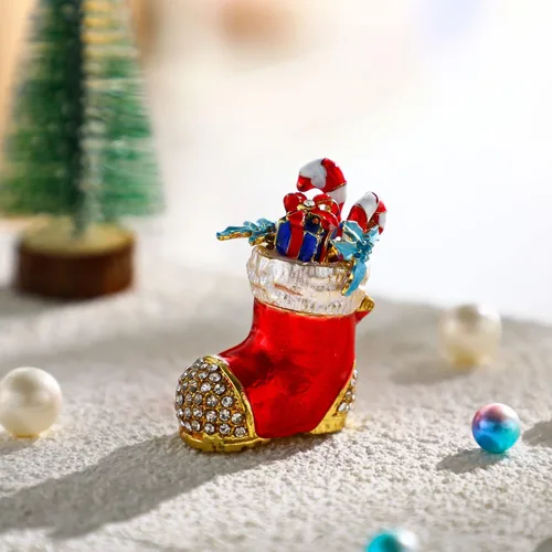 Miniatura 10 de YU FENG Cajas de adornos de Navidad con bisagras con diamantes de imitación con lazo y trompeta esmaltada decorativa