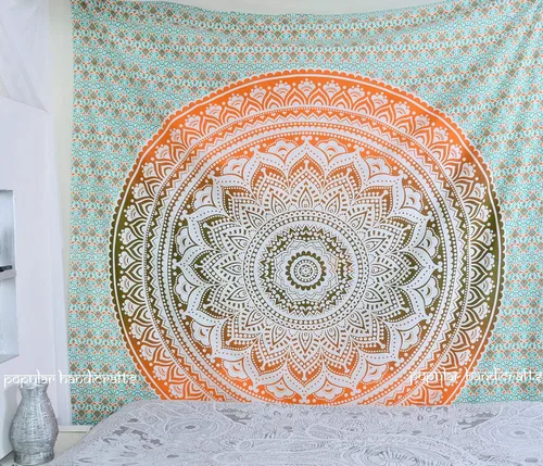 Miniatura 15 de Popular Handicrafts Original Ombre - Tapiz indio Mandala para pared, ornamento hippie, colcha bohemia con brillo metálico