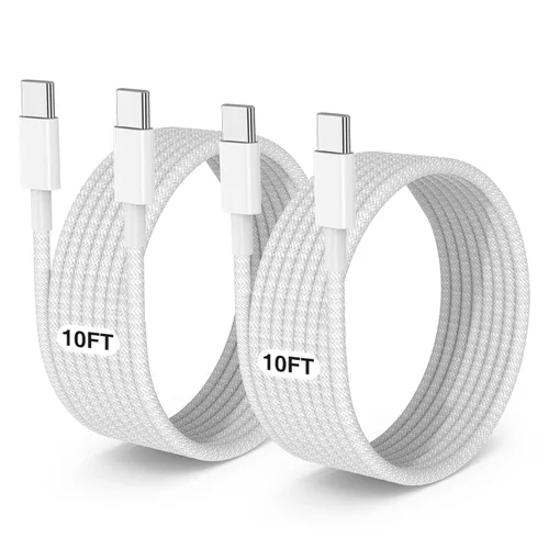 Miniatura 8 de Paquete de 2 cables USB C a USB C de 10 pies y 60 W, cable tipo C a tipo C, cable de carga rápida para iPhone Air 17 16e 16 15 Pro Plus Pro Max