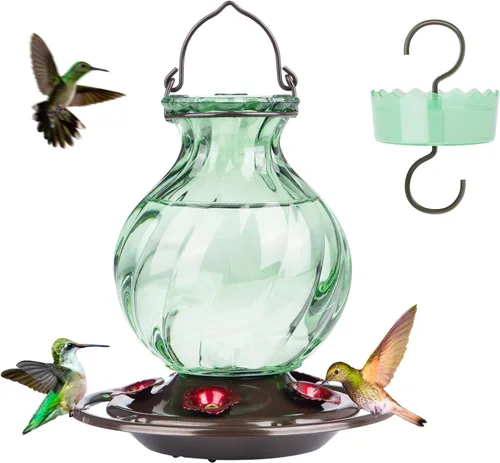 Miniatura 11 de Auslar - Comedero para colibríes, de vidrio de 26 onzas, para colgar en exteriores, a prueba de hormigas y abejas, foso de hormigas y 5 puertos