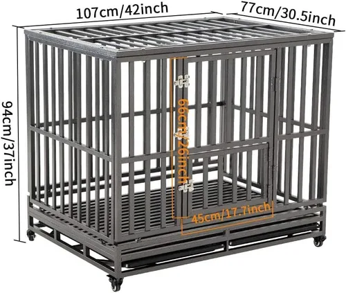 Miniatura 2 de LUCKUP Jaula de metal resistente para perros medianos y grandes, corral para mascotas con cuatro ruedas, fácil de instalar, 42 pulgadas, color negro