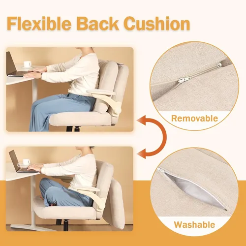 Miniatura 3 de Silla de escritorio extragrande, para sentarse con piernas cruzadas, con cojín de respaldo y reposabrazos ajustables, fabricada en tela, con ruedas