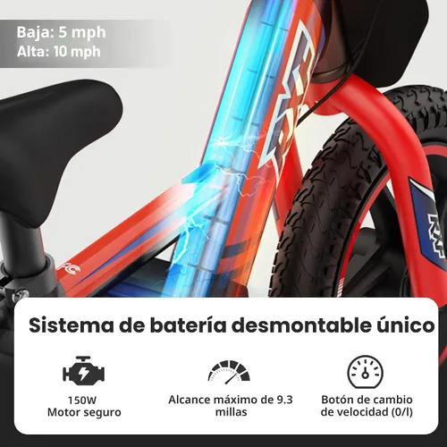 Miniatura 3 de AIII Motocicleta eléctrica ligera para niños, motocicleta eléctrica de 170/340 W de hasta 10/12 MPH, batería desmontable de 24 V, bicicleta de Rojo
