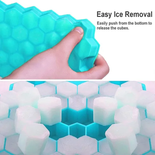 Miniatura 3 de Azyh Bandejas para cubitos de hielo con tapa, paquete de 2 bandejas de silicona para cubitos de hielo con tapa de 37 cuadrículas, fácil liberación