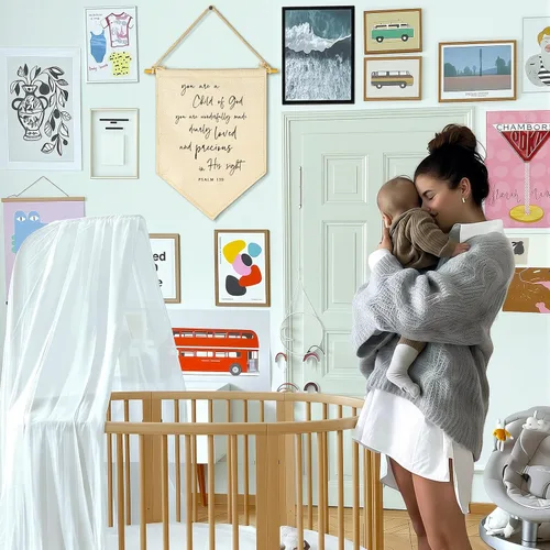 Miniatura 2 de Tú eres un hijo de Dios - Decoración de pared con escritura, bandera de bebé como regalo para la ducha - Regalos de bandera decorativa para bebés