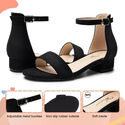 Miniatura 34 de Athlefit Sandalias para niñas, puntera abierta, correa en el tobillo, tacones bajos, zapatos de vestir para niñas pequeñas y grandes