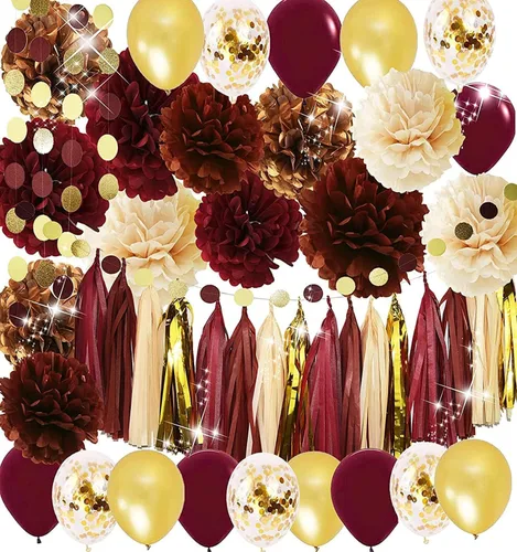Decoraciones de graduación color granate dorado 2026/decoraciones de fiesta de graduación granate burdeos/decoraciones de despedida de soltera de