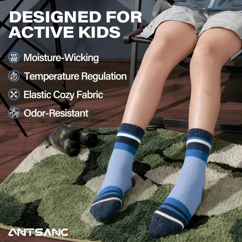 Miniatura 67 de ANTSANG Calcetines de Lana, Calcetines Térmicos Cálidos y Gruesos Tipo Crew Boot para Niños Pequeños, Niños y Niñas, 6 Pares