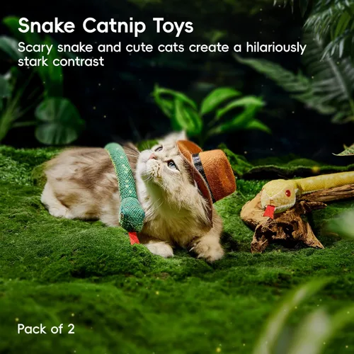 Miniatura 6 de Potaroma Juguetes para gatos serpiente realista con sonido crujiente de nébeda, 2 piezas para Halloween, tela de malla para limpieza de dientes