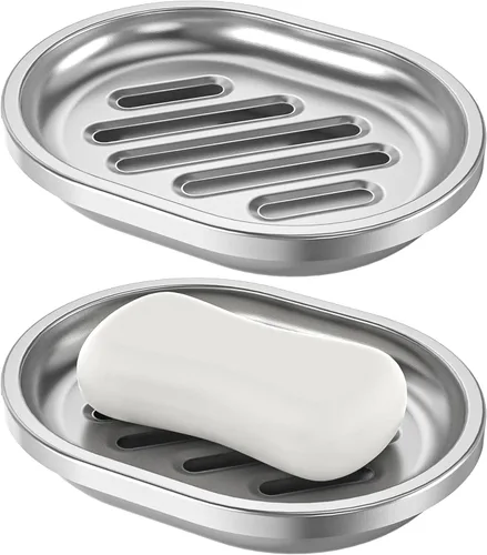 Miniatura 8 de Jabonera de acero inoxidable, soporte grande de doble capa para jabón, jabonera de metal para baño, ducha, cocina y encimeras de fregadero