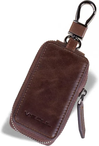 Miniatura 10 de VISOUL Leather Car Key Fob Case Holder for Men and Women, Zipper Keychain Protector Cover with Metal Hook for House Keys
