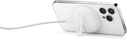 Belkin Cargador inalámbrico, carga rápida de hasta 15 W con módulo oficial hecho para MagSafe y estilo de almohadilla, soporte de metal para iPhone