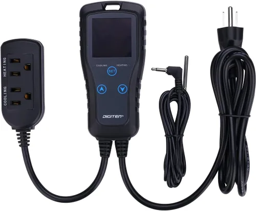 Miniatura 2 de DIGITEN DTC102 Controlador de temperatura Salida Termostato de enchufe de 2 etapas Termostato digital de invernadero para reptiles, controlador