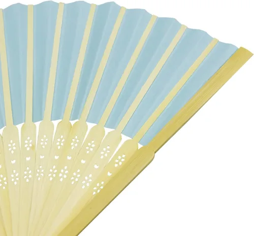 Miniatura 3 de Woohome 15 abanicos plegables de papel azul claro ventilador de bambú para baile, parte, picnic, regalo de fiesta de boda, decoración de boda