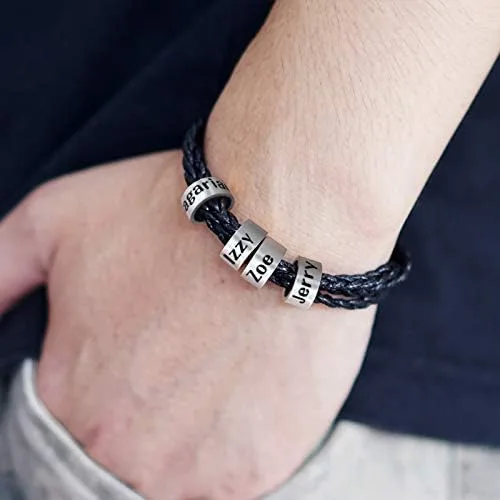 Miniatura 5 de ORFAN Pulseras de cuero trenzadas personalizadas para hombre con 2 a 6 nombres personalizado nombre pulsera personalizada para hombres mujeres