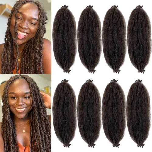 Miniatura 8 de Cabello Afro Twist Elástico de 16 pulgadas, Cabello Kinky para Trenzar, Cabello Marley Twist para Crochet 2# Pre Esponjado, Cabello Spring Twists
