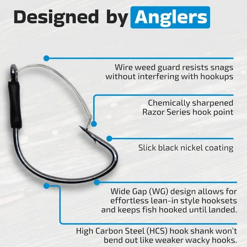 Miniatura 3 de Harmony Fishing - Razor Series Wacky Weedless WG Hooks - Los mejores anzuelos de pesca de lubina para The Wacky Rig y Neko Rig