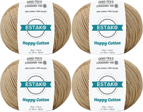 Miniatura 32 de Estako Happy Cotton, 1,76 oz (50 g) / 180 yardas (165 m) de lana 60 % algodón y 40 % acrílico, suave, fina/deportiva (2) para crochet y tejer