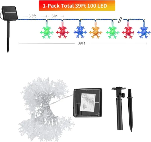 Miniatura 6 de Tira de luces con diseño de copo de nieve, con 50 ledes, 24.6pies, impermeable, para exteriores, con 8 modos de iluminación para bodas, fiestas