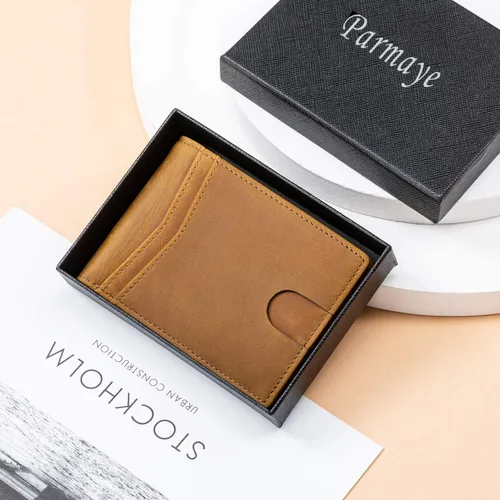 Miniatura 7 de Parmaye Cartera para hombre, billetera plegable personalizada para marido, papá, hijo, nieto, regalo de cuero genuino con bloqueo RFID, carteras