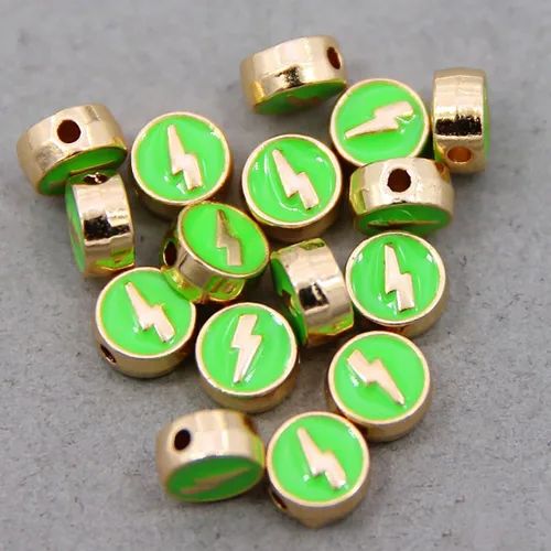 Miniatura 7 de Decoendiy 100 cuentas de relámpago esmaltadas de aleación de 0.315 pulgadas (0.315 in), forma redonda plana de destello, espaciador suelto colorido