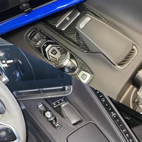 Miniatura 6 de 2 piezas Adorno de Base de Palanca de Cambios de Fibra de Carbono Genuina para Corvette C8 Z51 Z06 ZR1 Coupe HTC Stingray 2020 2021 2022 2023 2024