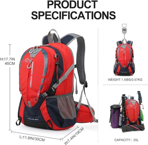 Miniatura 2 de INOXTO Mochila pequeña de senderismo con vejiga de agua de 2L y cubierta impermeable contra la lluvia, mochila de hidratación de 25L para viajes