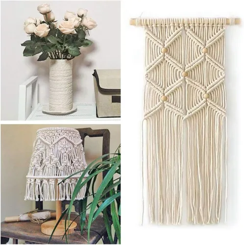 Miniatura 4 de Cordón de macramé de 0.197 in x 164 yardas, cuerda de macramé 100% algodón natural Cuerda de algodón trenzado de 3 hebras para colgar plantas