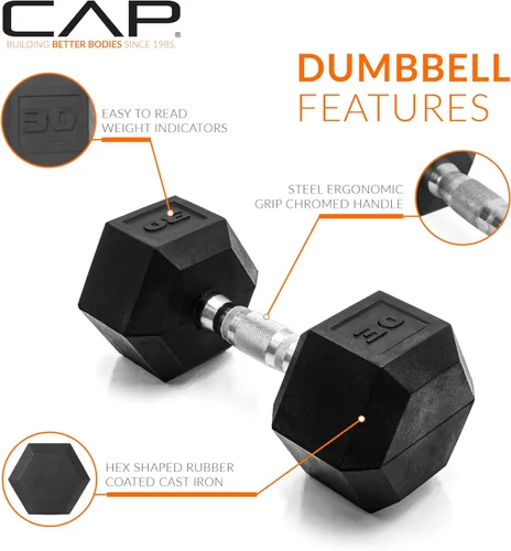 Miniatura 3 de CAP Barbell Peso de la mancuerna hexagonal recubierta, individual, 10-120 libras, múltiples opciones