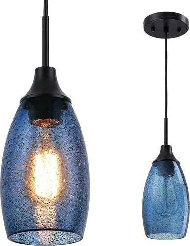 Miniatura 15 de Viinew Mini Lámpara Colgante de Vidrio, 1-Luz de Vidrio Artístico Ovalado Blanco Soplado a Mano Lámpara Colgante Suspendida para Isla de Cocina