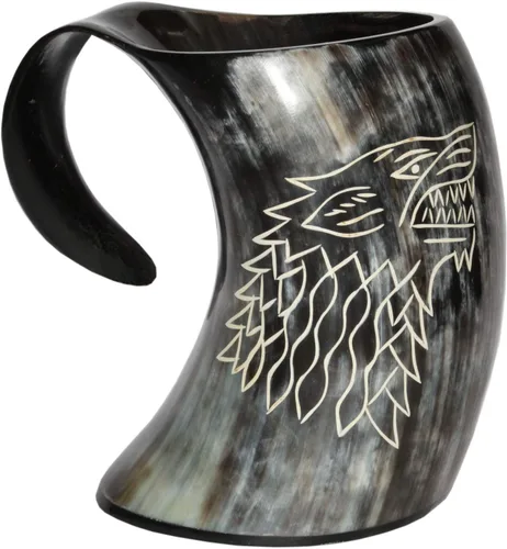 Miniatura 5 de 5MOONSUN5 's Viking - Tazas de cuerno para beber cerveza, vino y mead pagano, capacidad de 16 onzas, material de cuerno natural hecho a mano HBM-555
